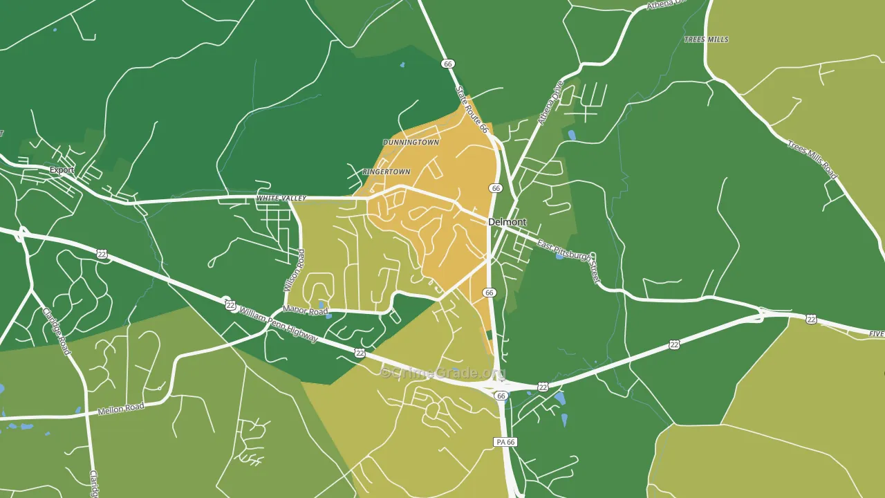 Delmont, PA Map of Murder Rates