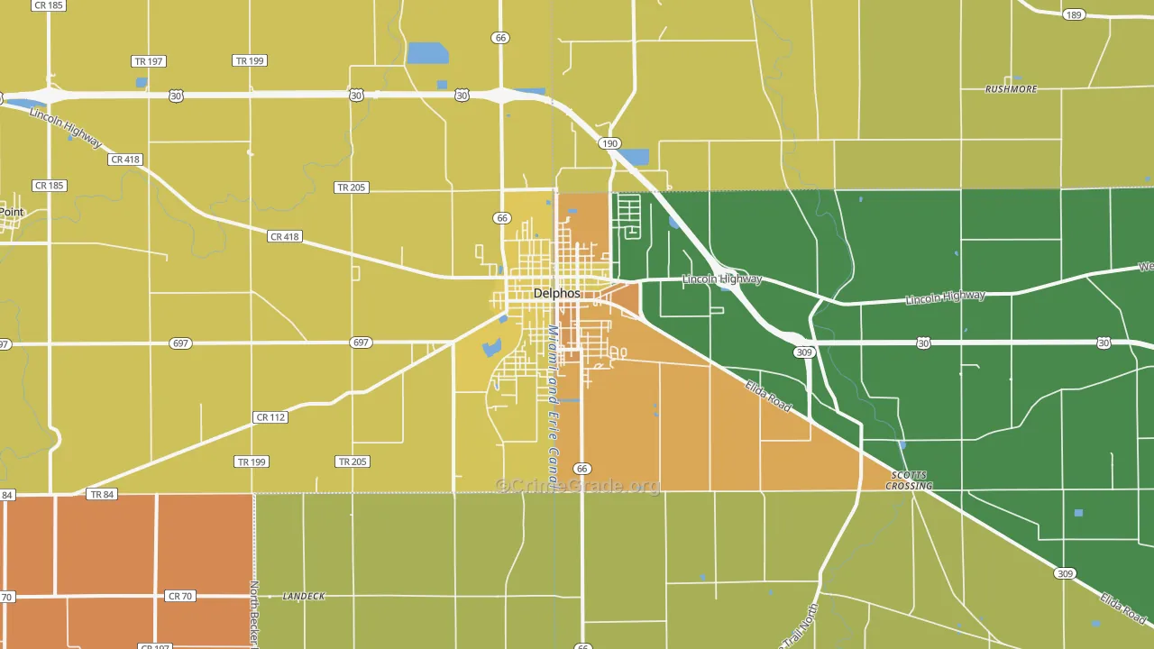 Delphos, OH Map of Murder Rates