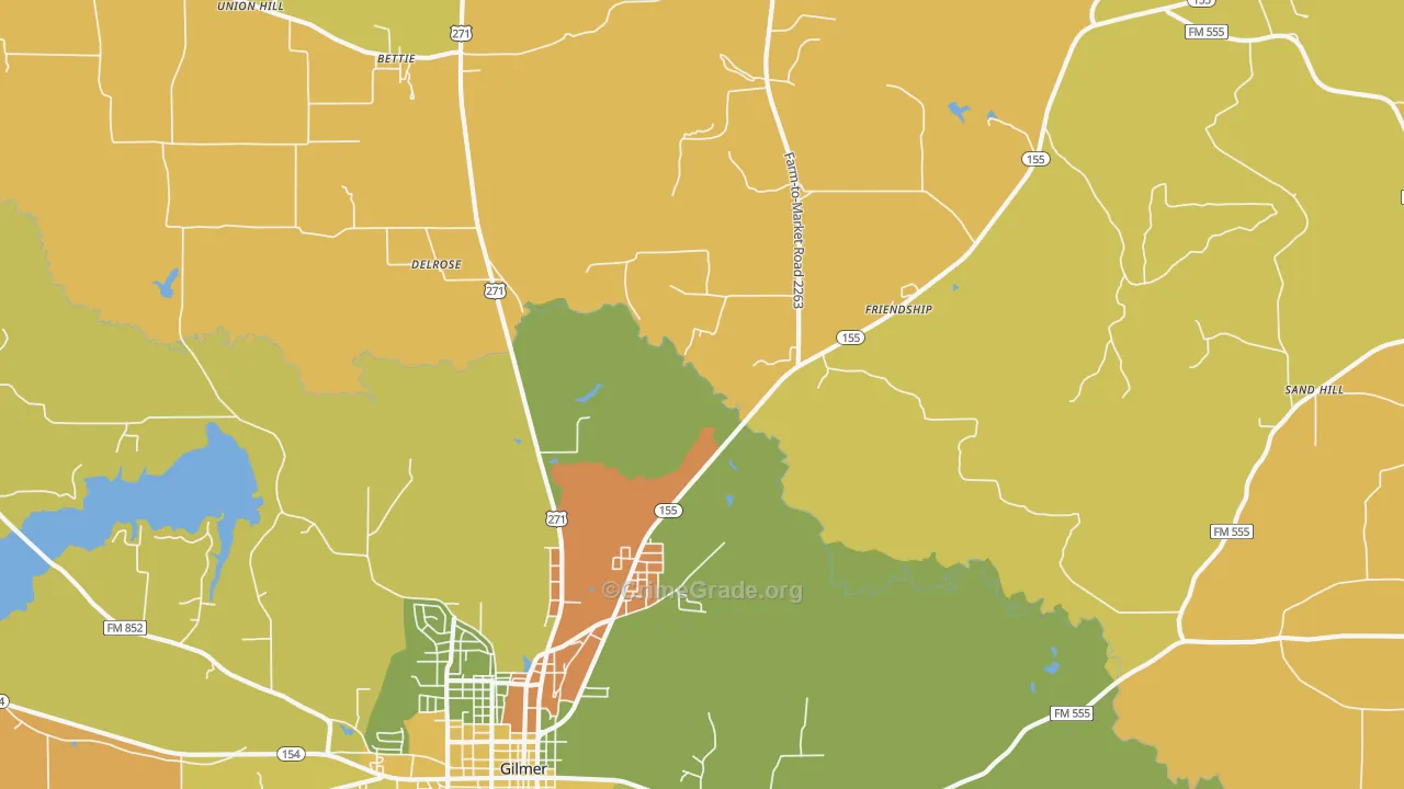 Delrose, TX Map of Murder Rates