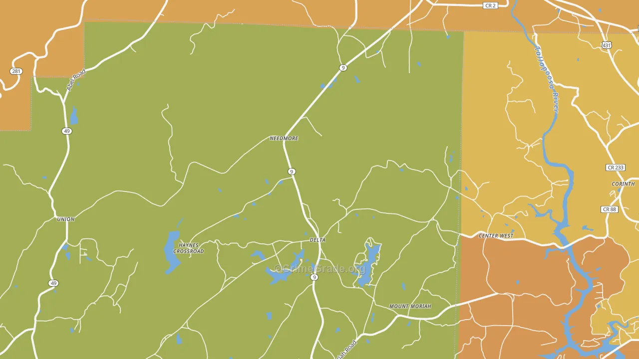 Delta, AL Map of Murder Rates