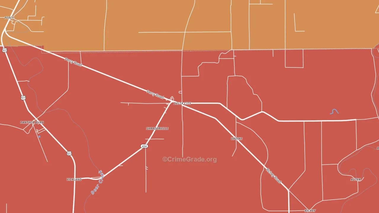 Delta City, MS Map of Murder Rates