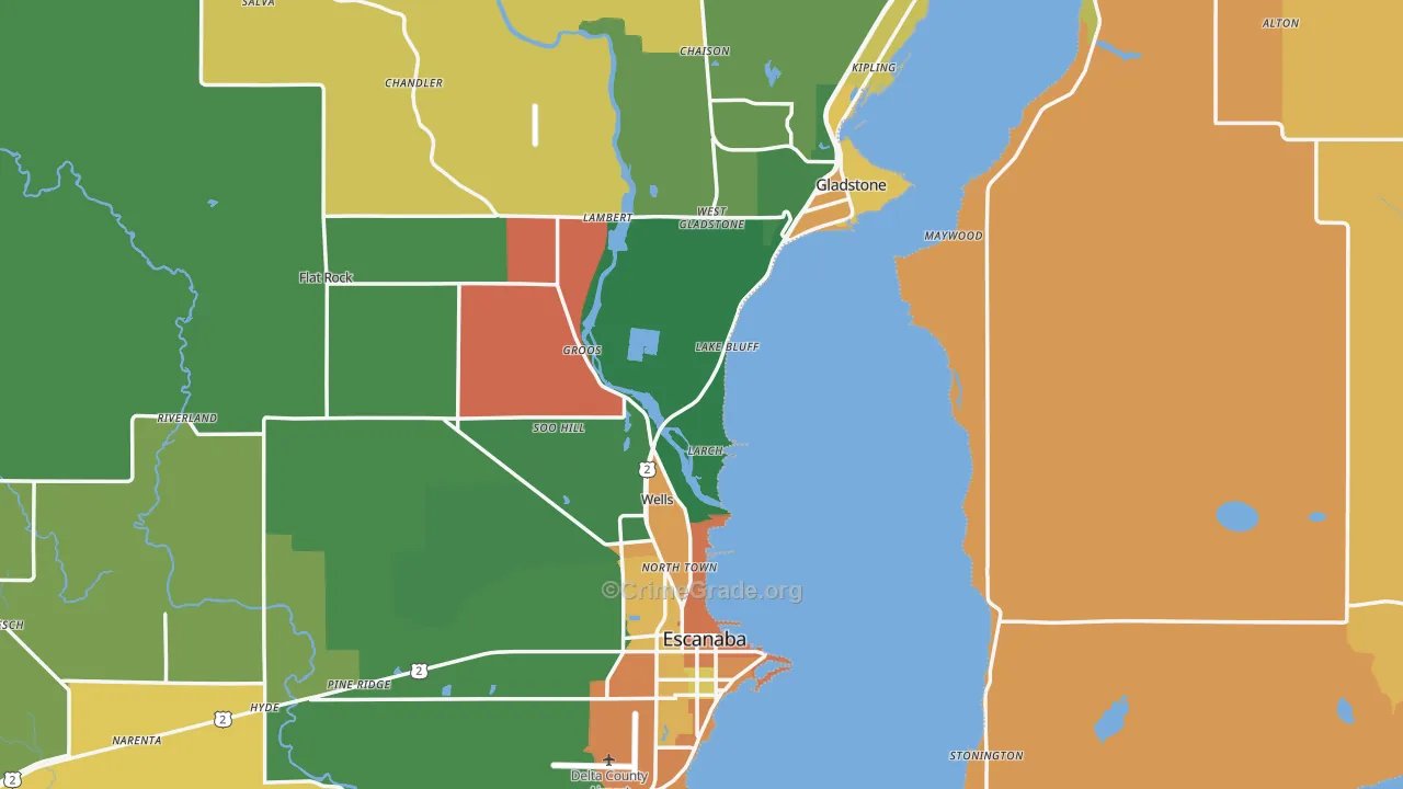 Delta County, MI Map of Murder Rates