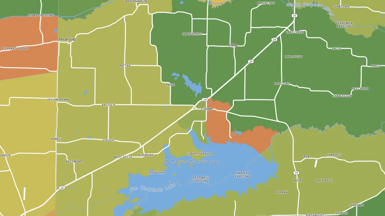 Delta County, TX Map of Murder Rates