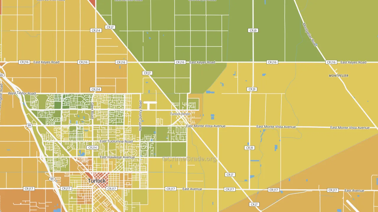 Denair, CA Map of Murder Rates