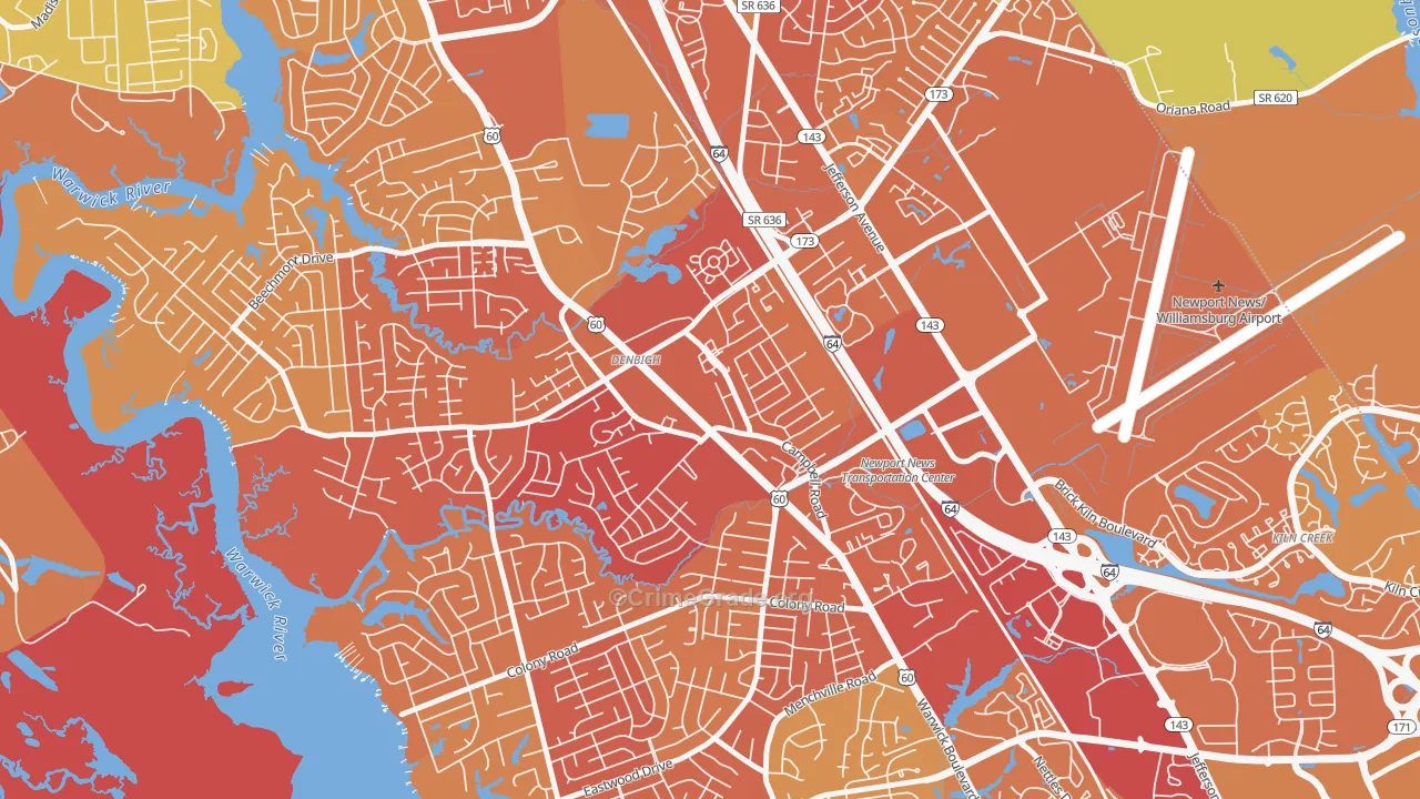 Denbigh, Newport News, VA Map of Murder Rates