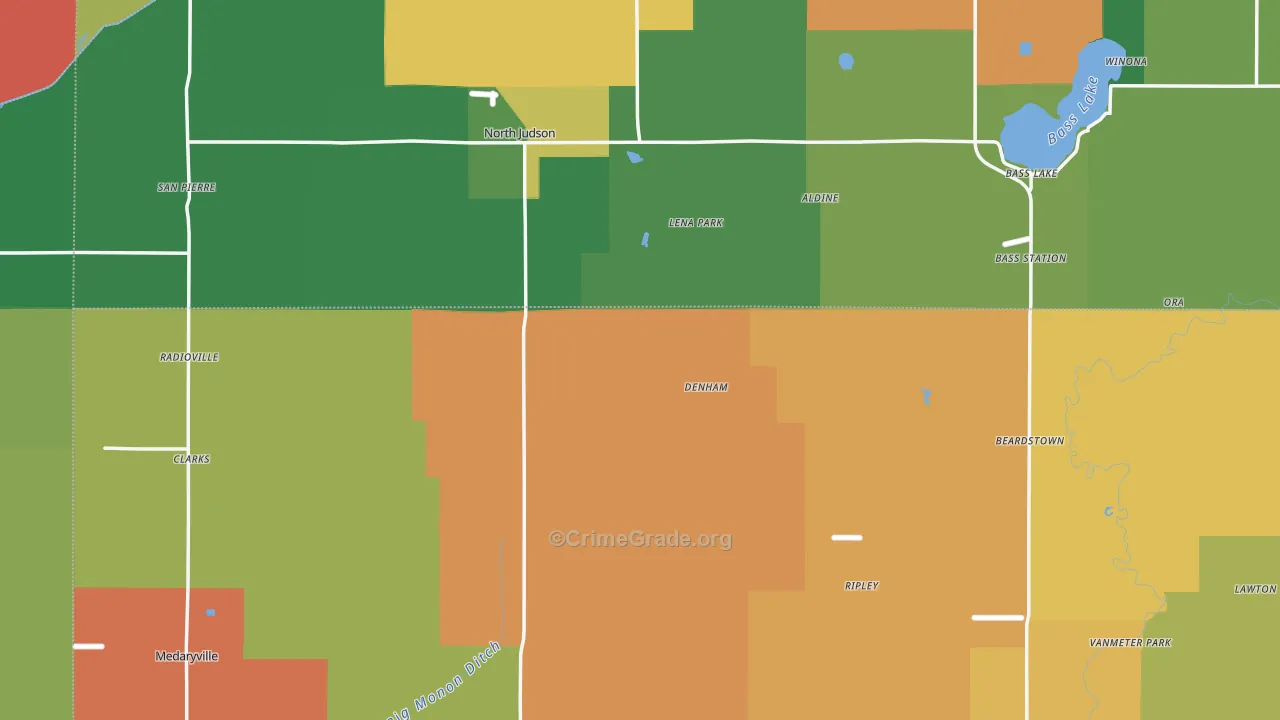 Denham, IN Map of Murder Rates