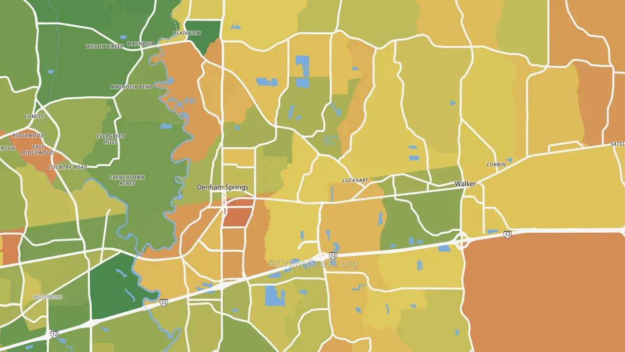 Denham Springs, LA Map of Murder Rates