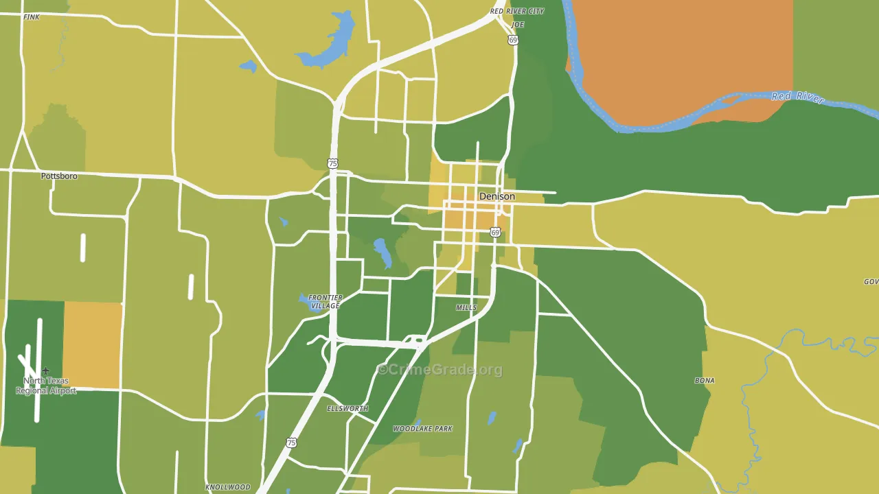 Denison, TX Map of Murder Rates