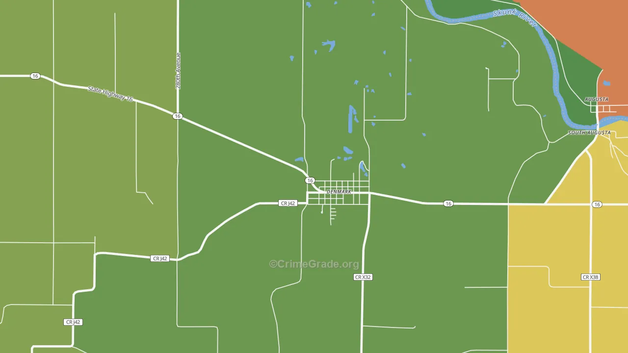Denmark, IA Map of Murder Rates