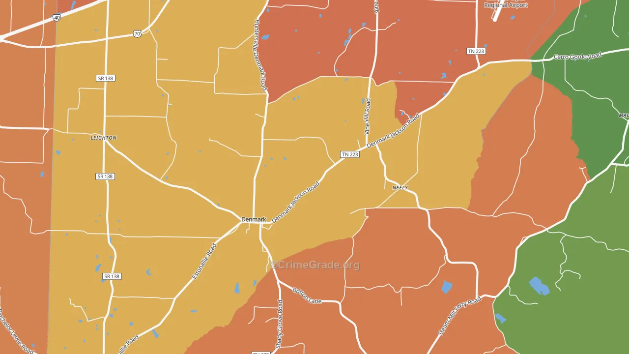 Denmark, TN Map of Murder Rates