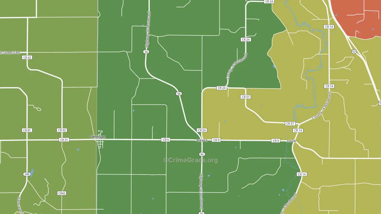 Dennison, MN Map of Murder Rates