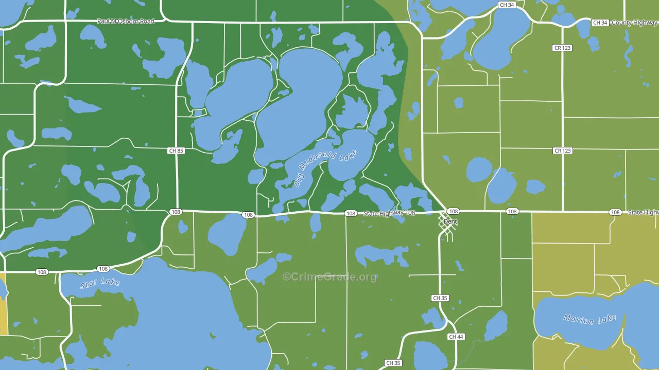 Dent, MN Map of Murder Rates