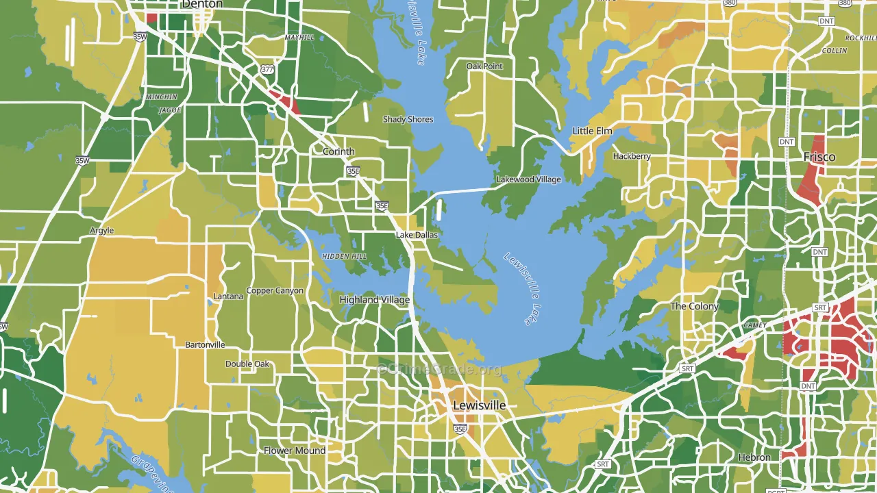 Denton County, TX Map of Murder Rates