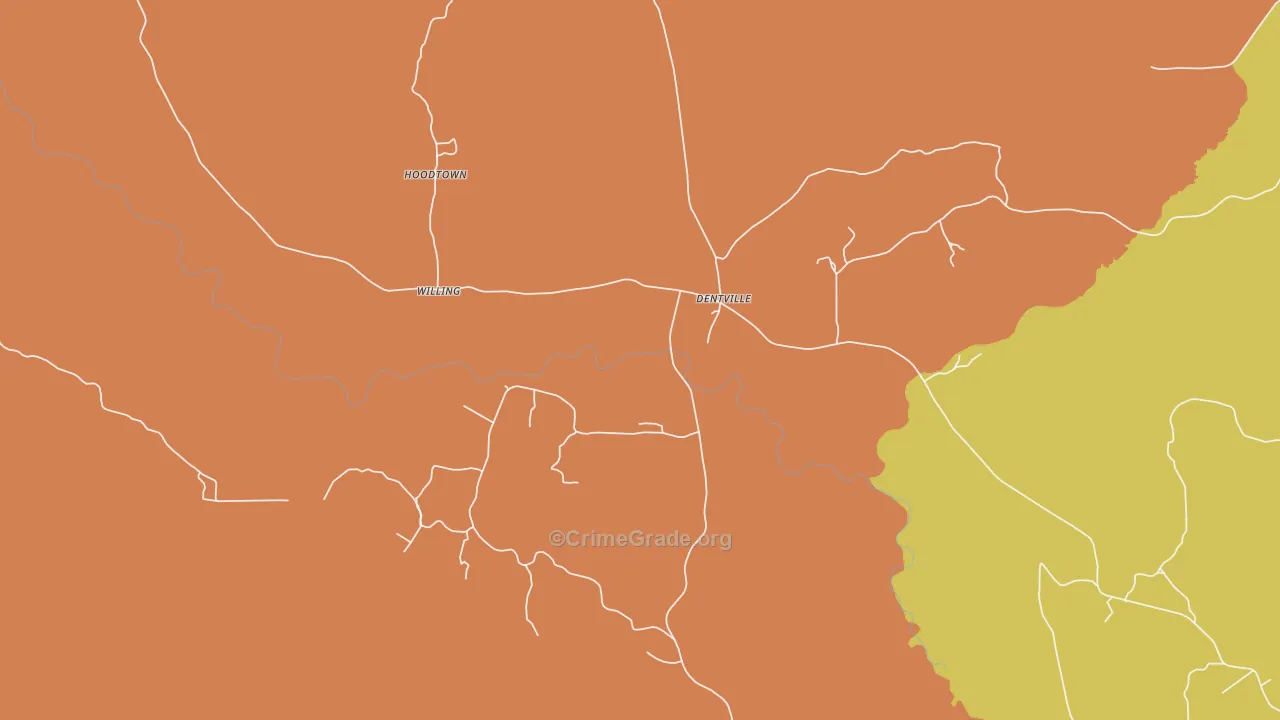 Dentville, MS Map of Murder Rates
