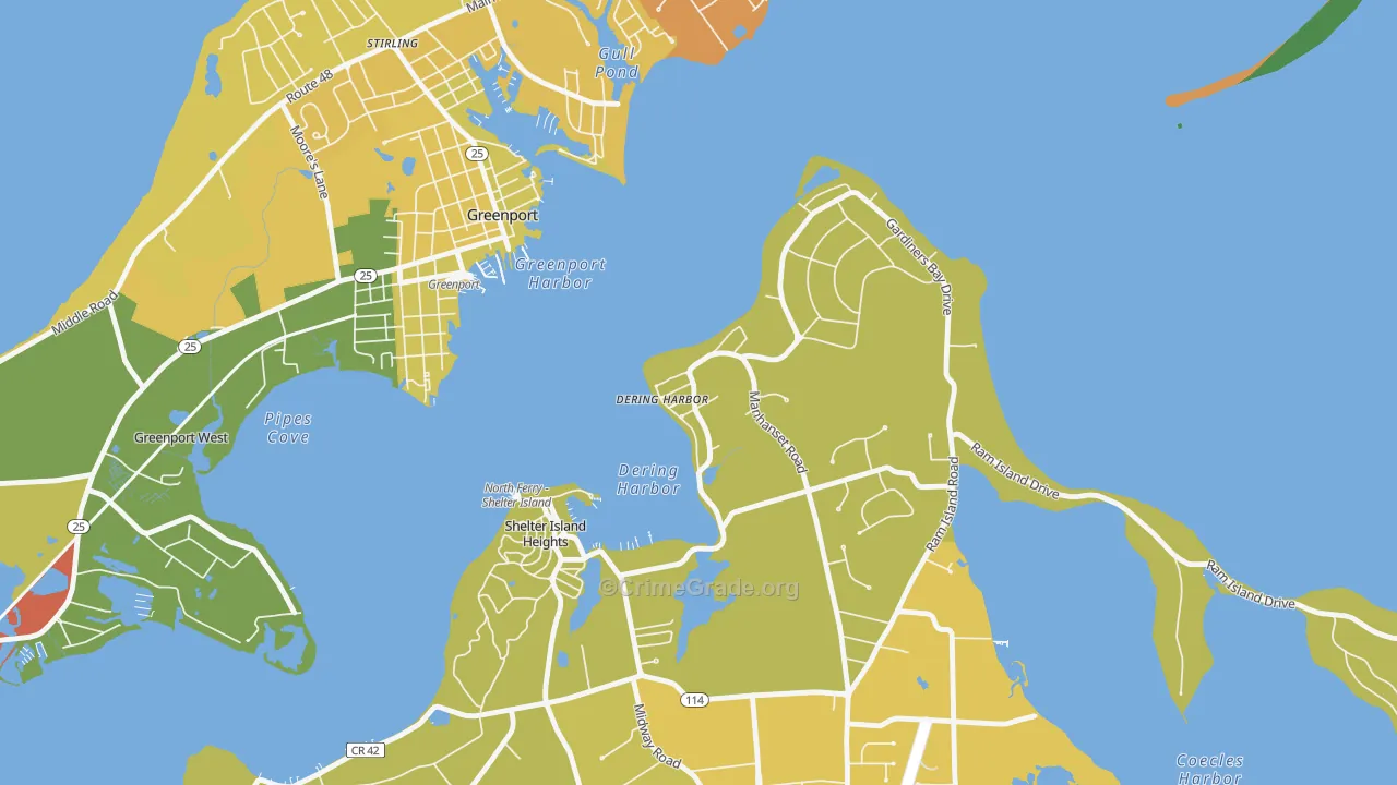 Dering Harbor, NY Map of Murder Rates