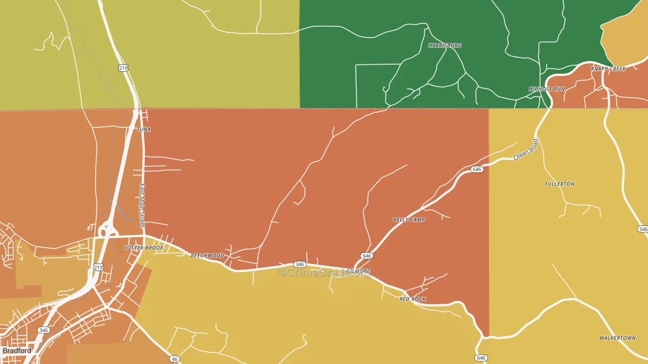 Derrick City, PA Map of Murder Rates