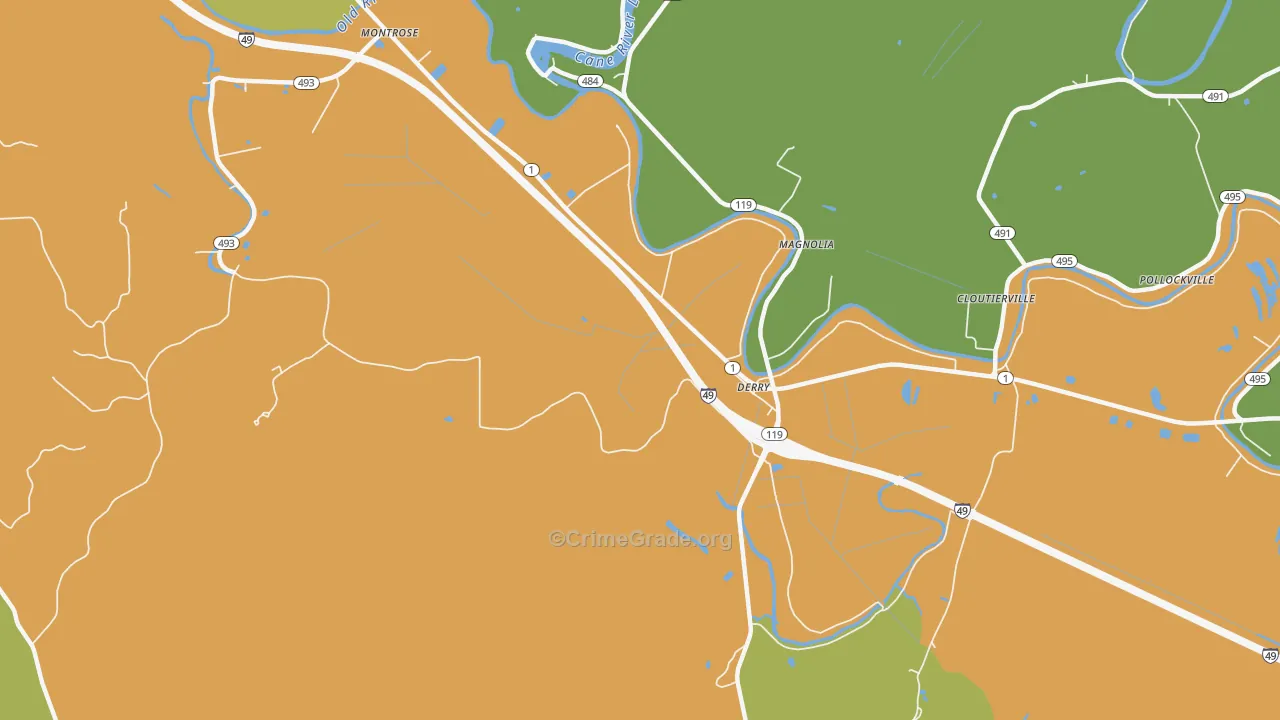 Derry, LA Map of Murder Rates
