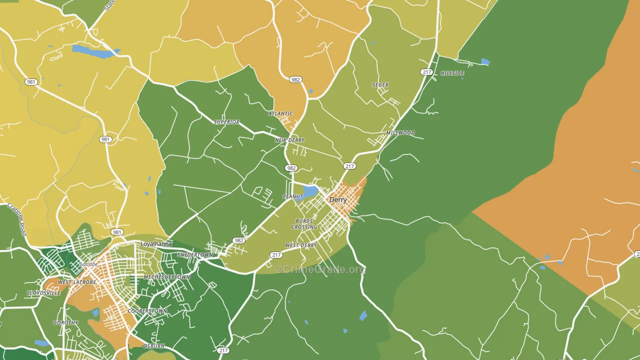 Derry, PA Map of Murder Rates