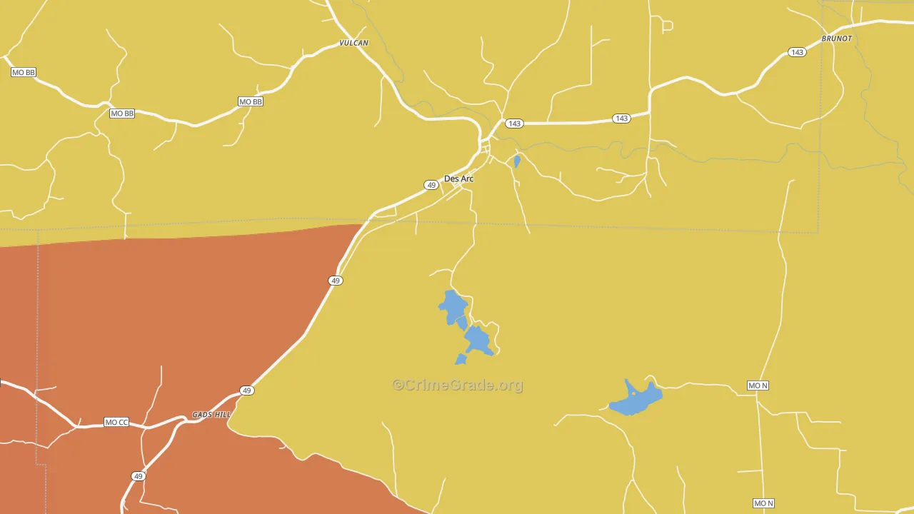 Des Arc, MO Map of Murder Rates
