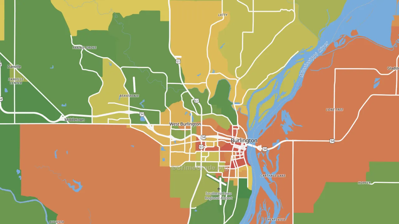 Des Moines County, IA Map of Murder Rates