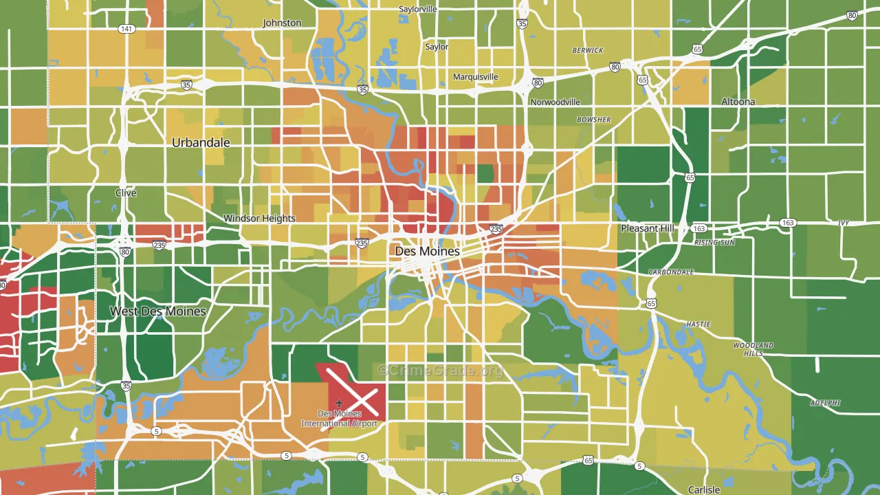 Des Moines, IA Map of Murder Rates