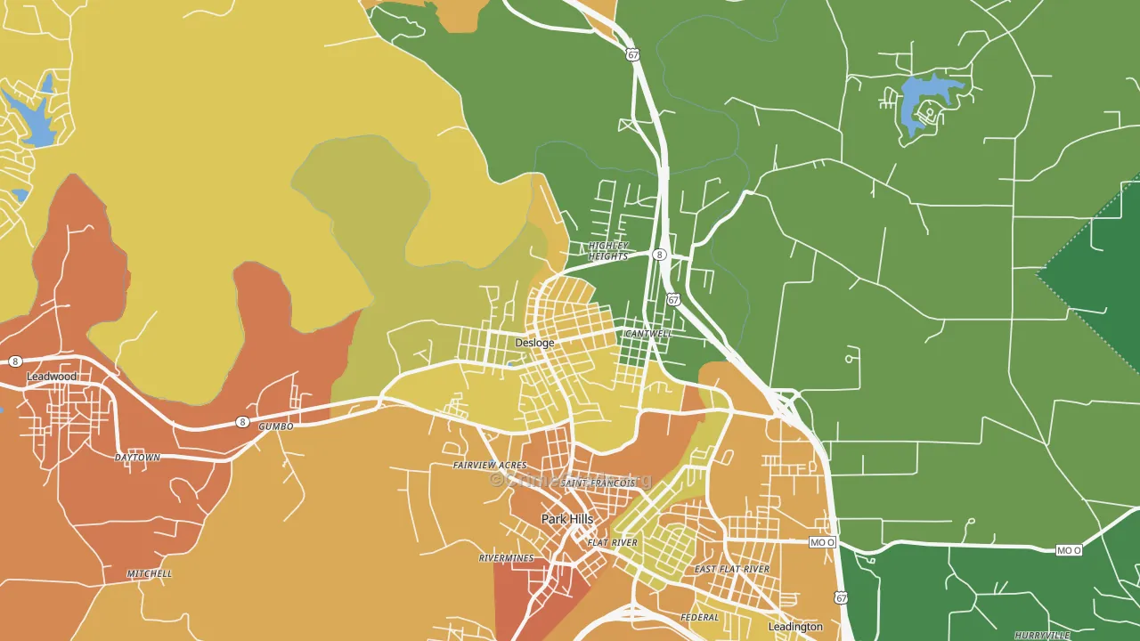 Desloge, MO Map of Murder Rates