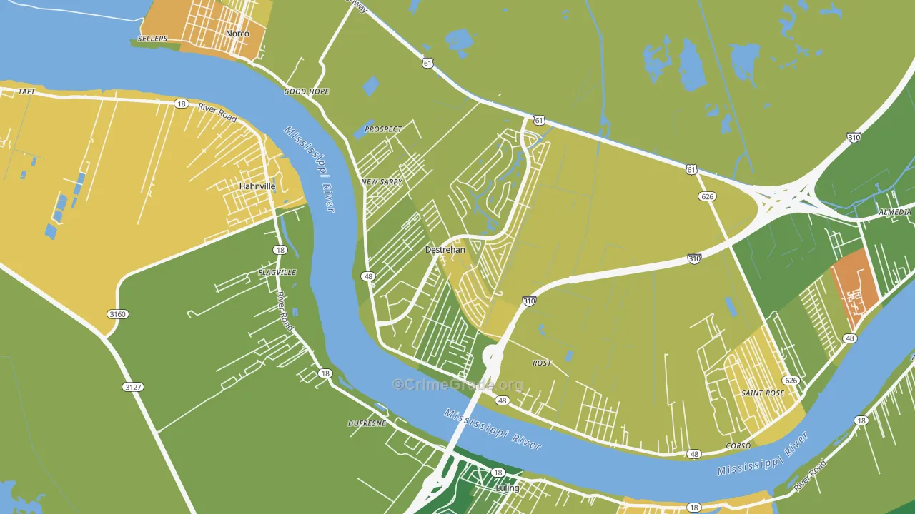 Destrehan, LA Map of Murder Rates