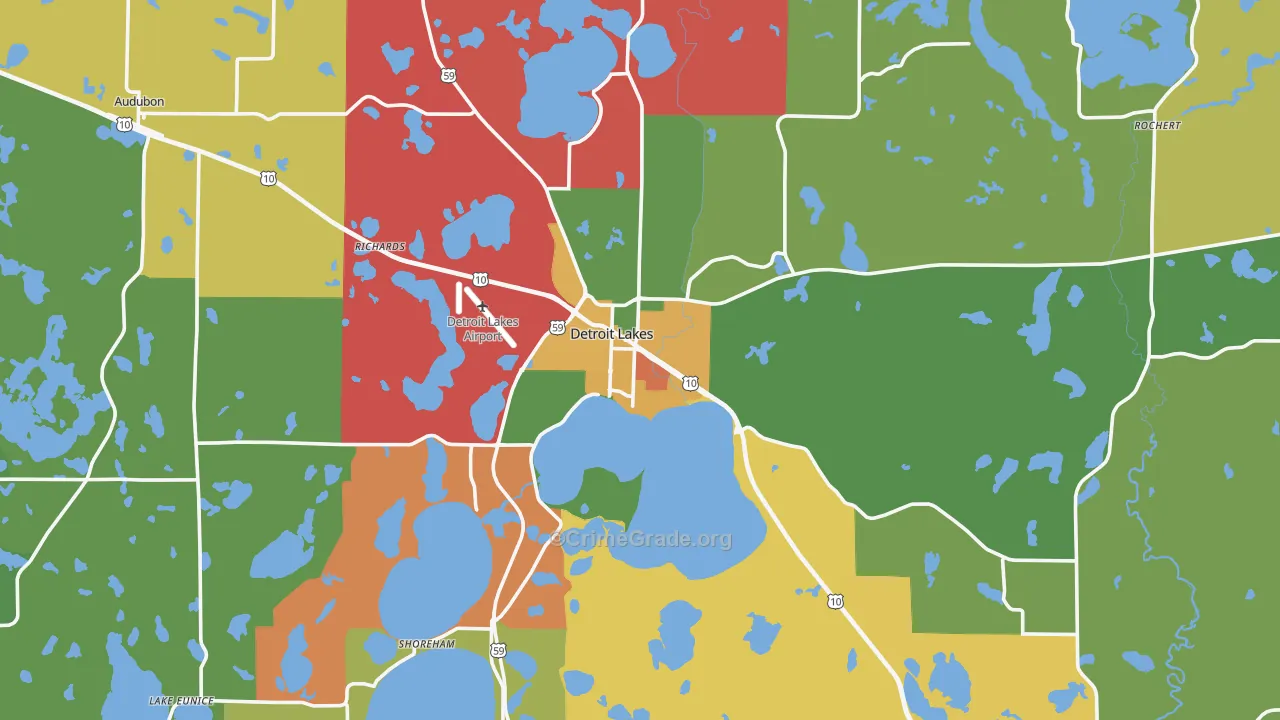 Detroit Lakes, MN Map of Murder Rates