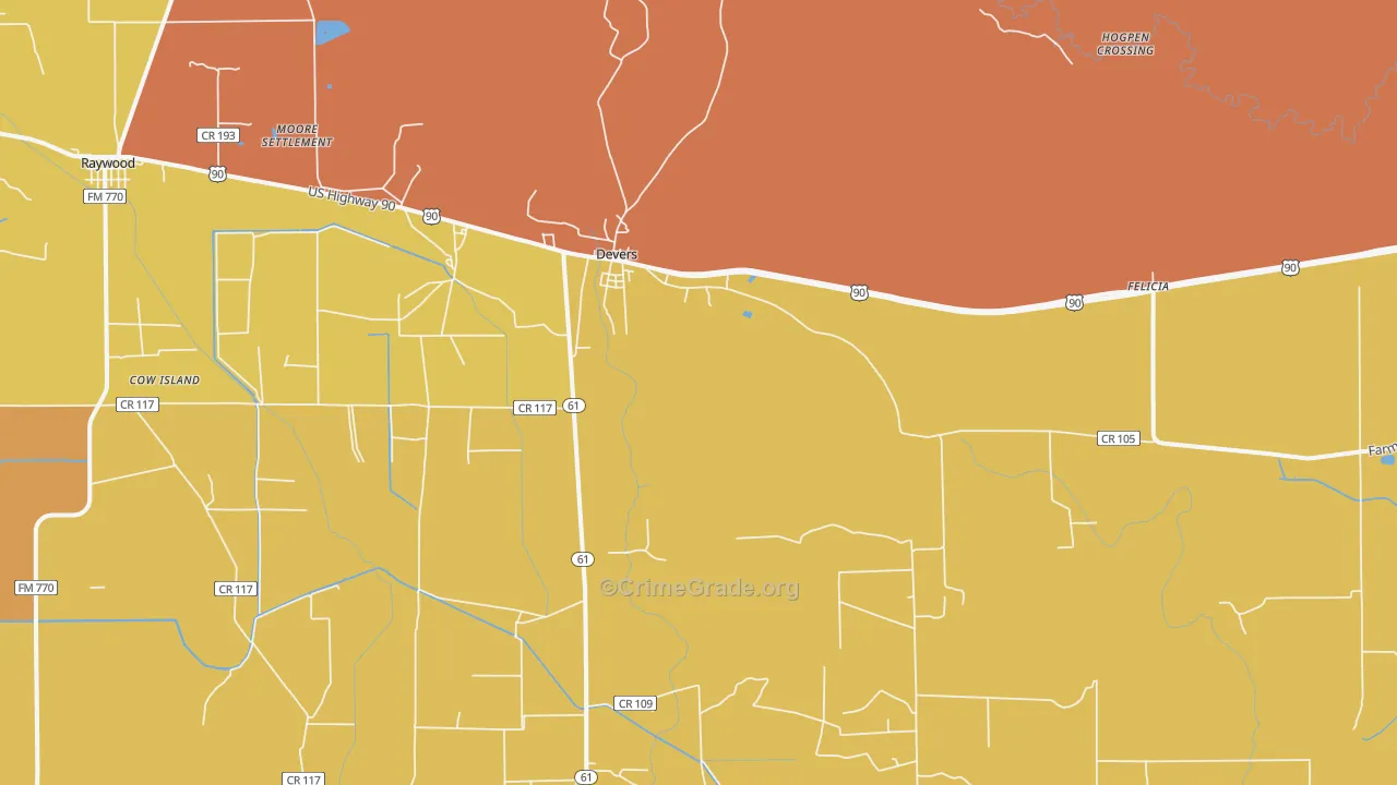 Devers, TX Map of Murder Rates