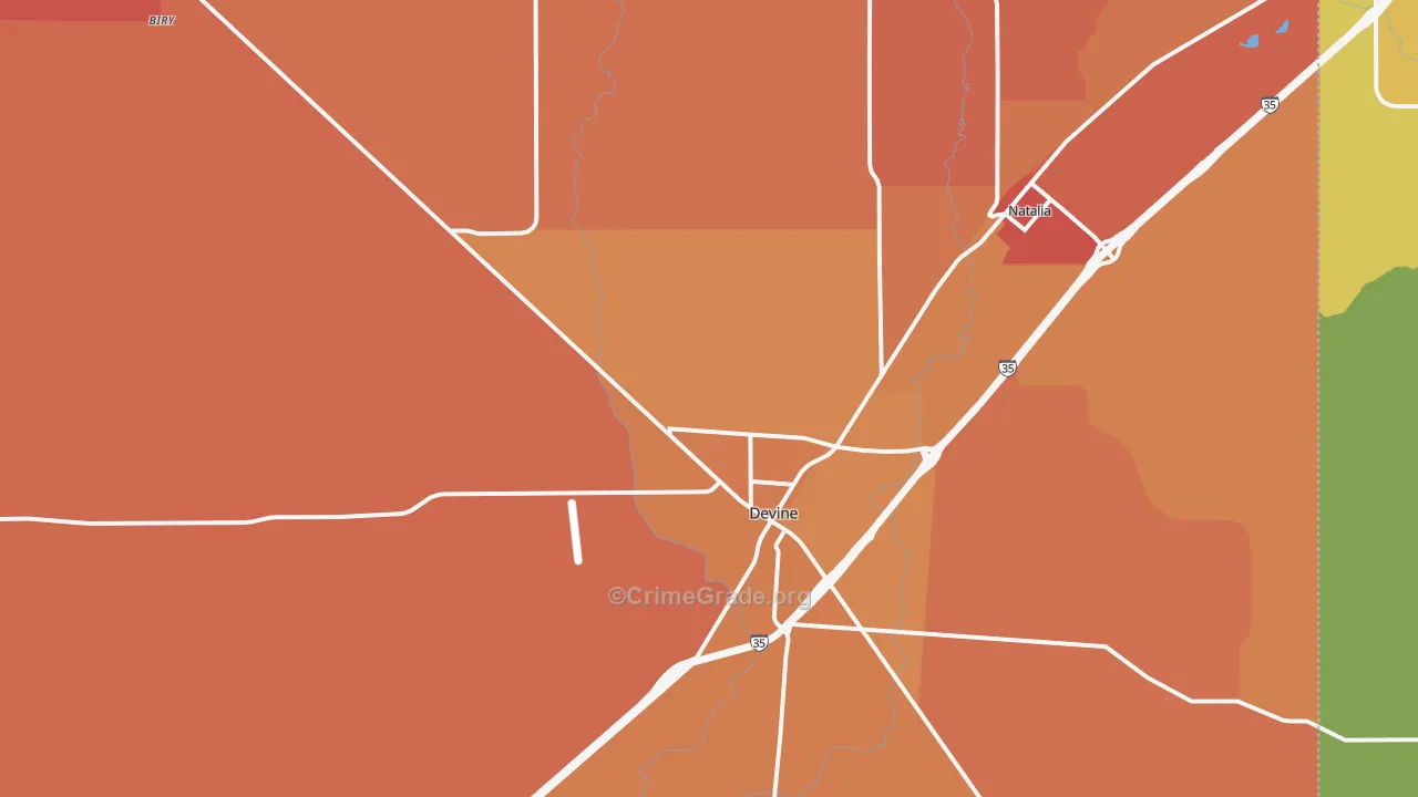 Devine, TX Map of Murder Rates
