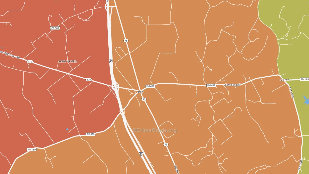 Dew, TX Map of Murder Rates
