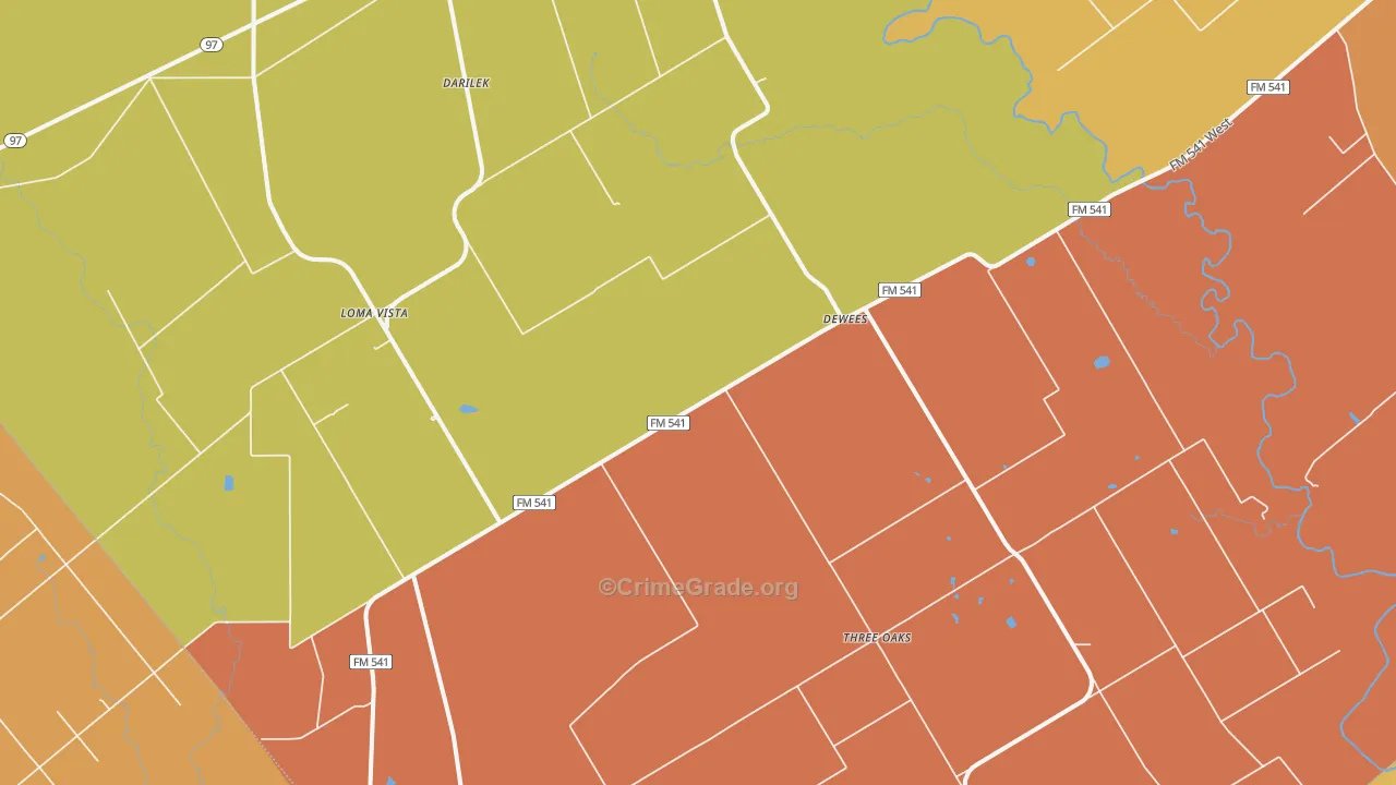 Dewees, TX Map of Murder Rates