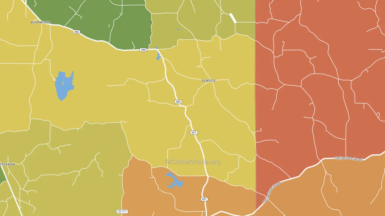 DeWeese, MS Map of Murder Rates