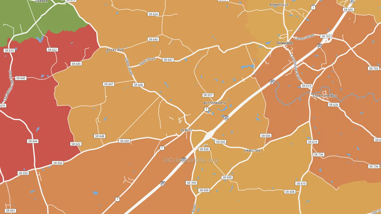 Dewitt, VA Map of Murder Rates