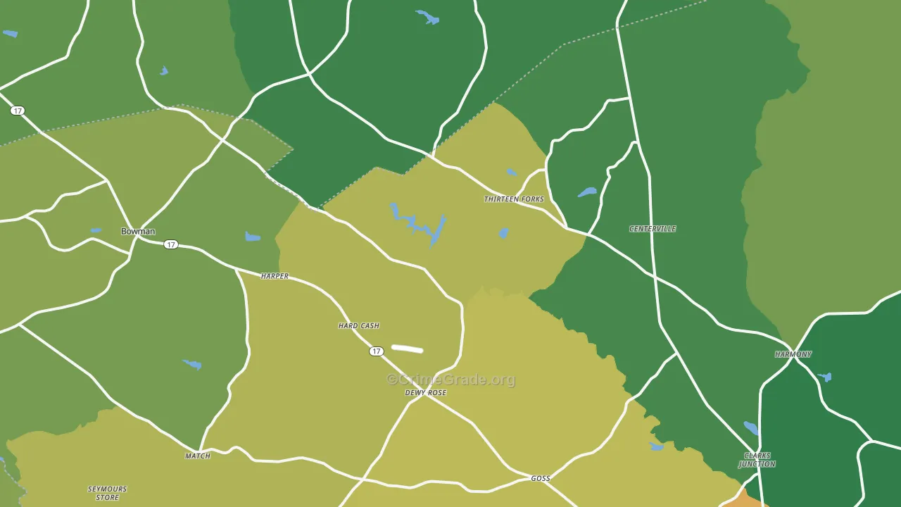 Dewy Rose, GA Map of Murder Rates