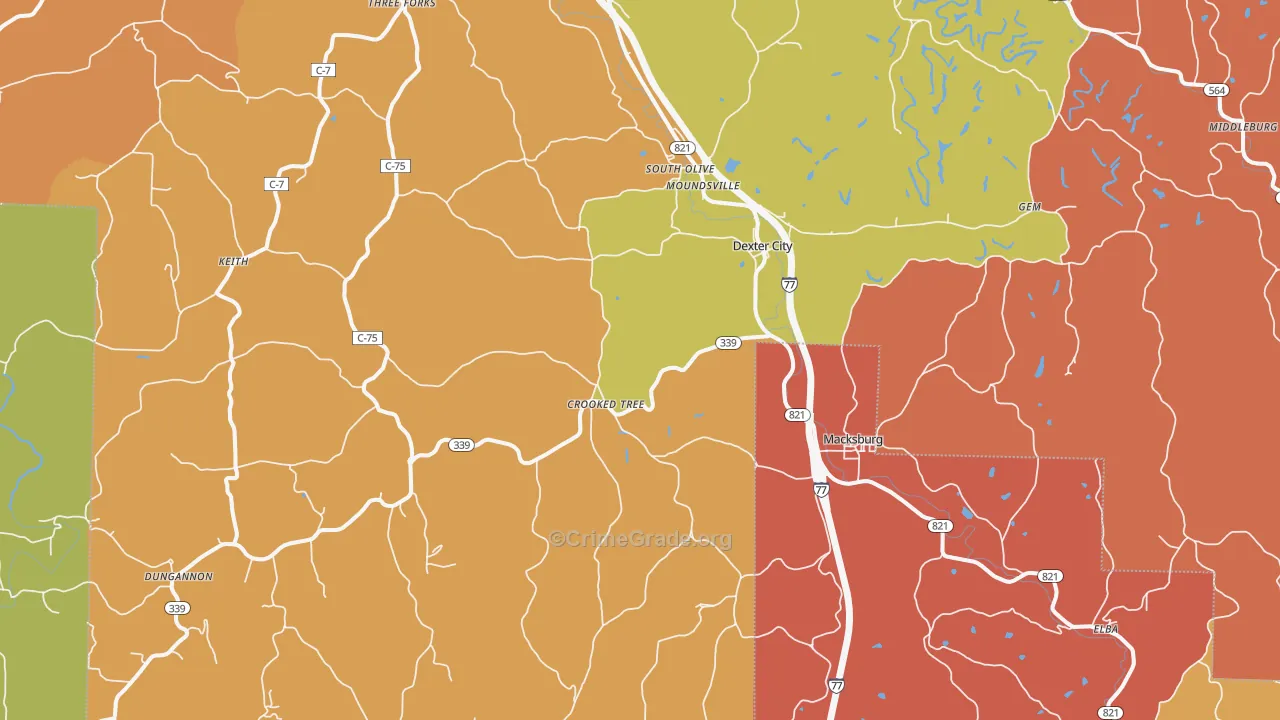 Dexter City, OH Map of Murder Rates