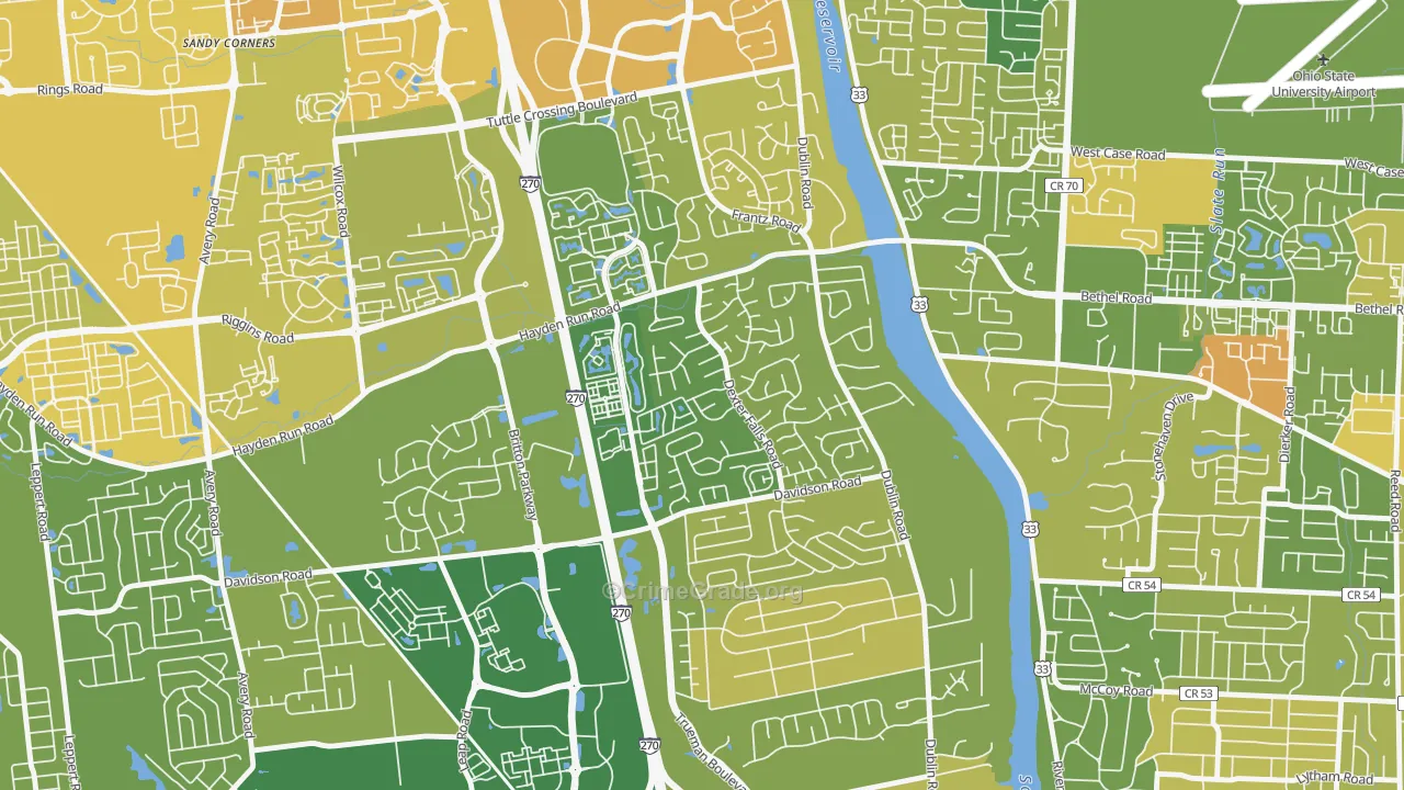 Dexter Falls, Columbus, OH Map of Murder Rates