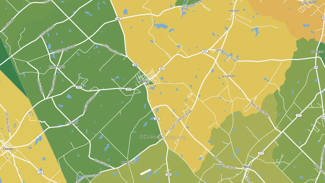 Dexter, GA Map of Murder Rates