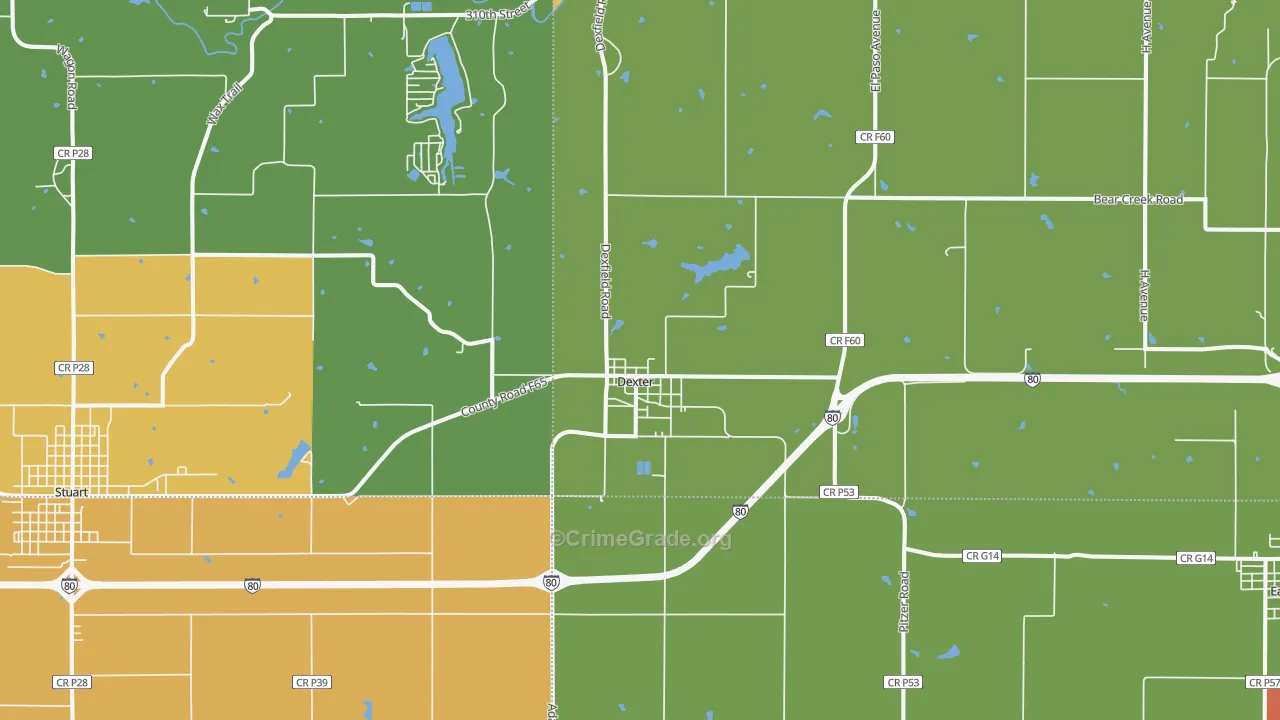 Dexter, IA Map of Murder Rates