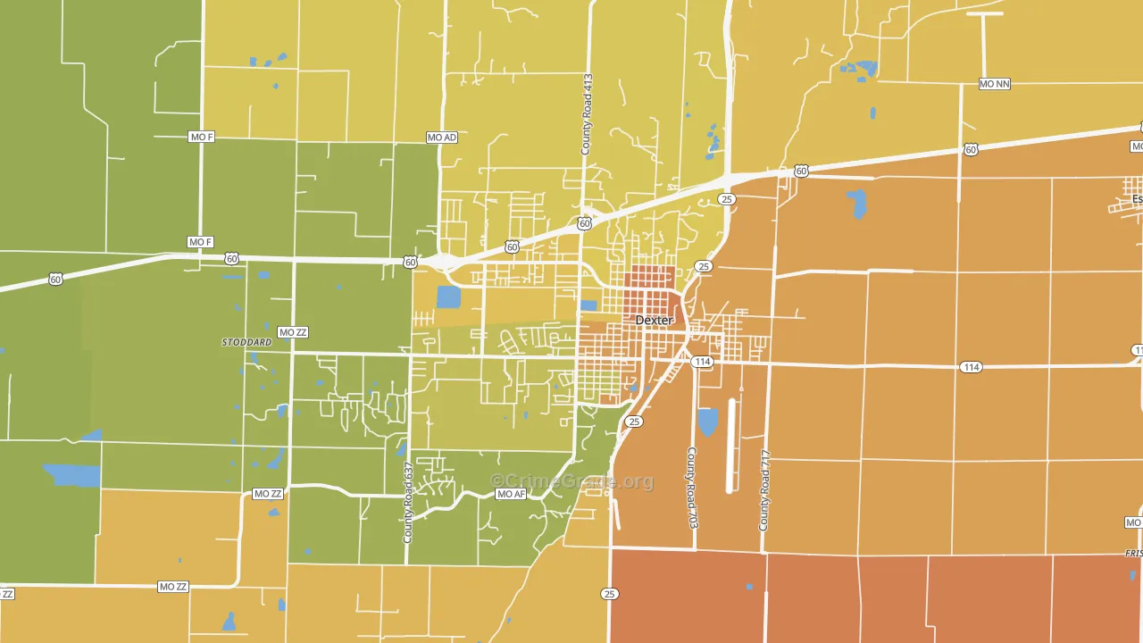 Dexter, MO Map of Murder Rates