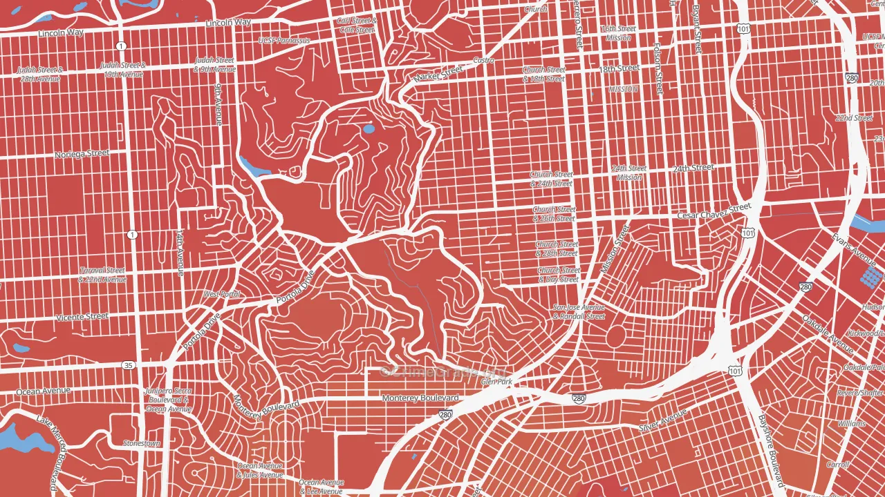 Diamond Heights, San Francisco, CA Map of Murder Rates