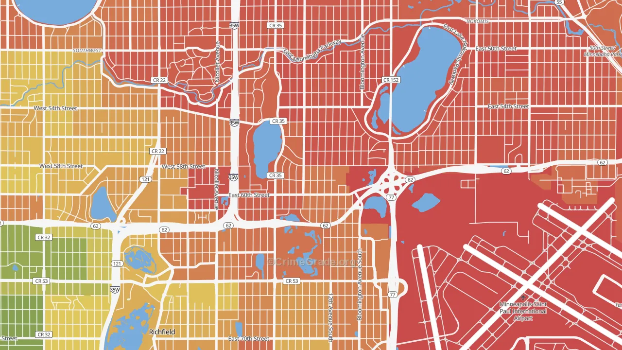 Diamond Lake, Minneapolis, MN Map of Murder Rates