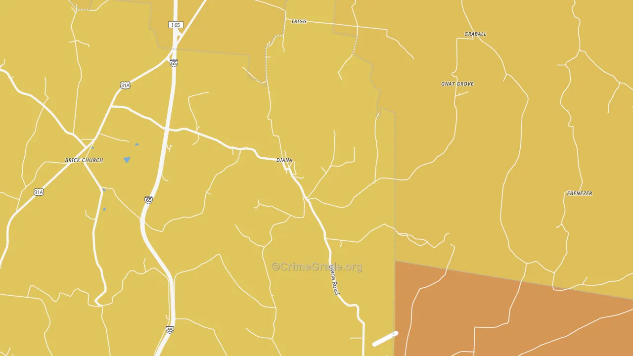 Diana, TN Map of Murder Rates