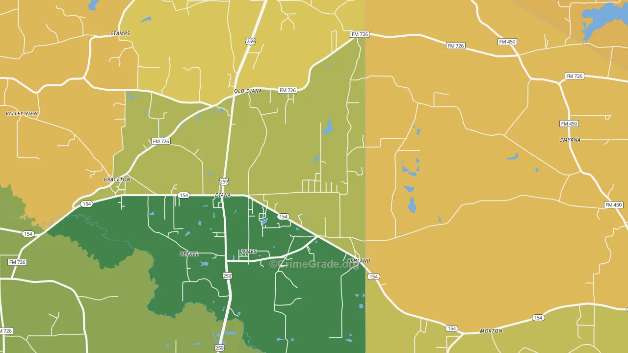 Diana, TX Map of Murder Rates