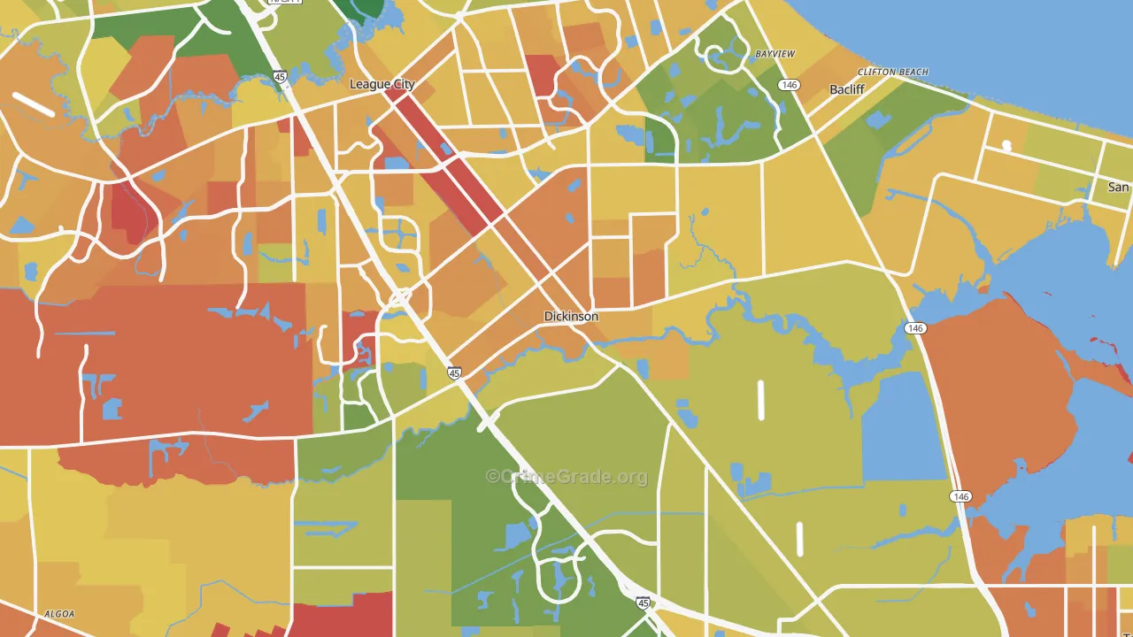 Dickinson, TX Map of Murder Rates