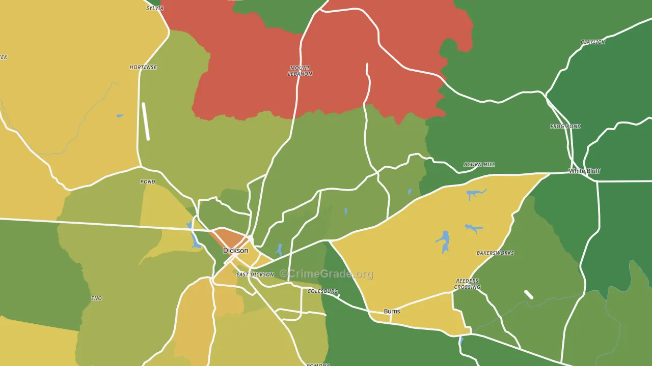 Dickson County, TN Map of Murder Rates
