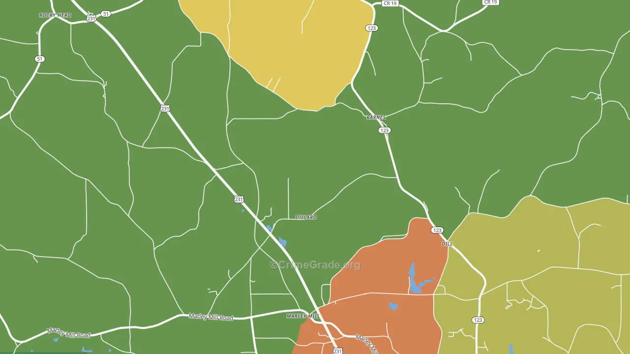 Dillard, AL Map of Murder Rates