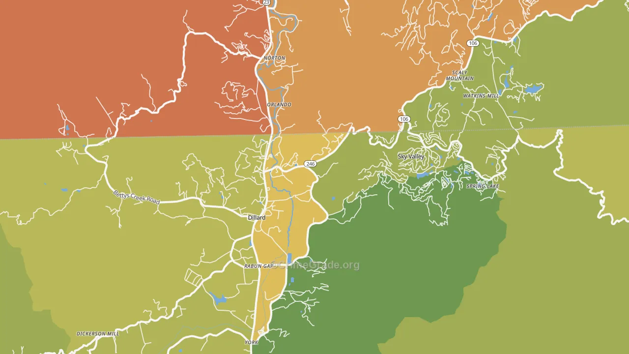 Dillard, GA Map of Murder Rates
