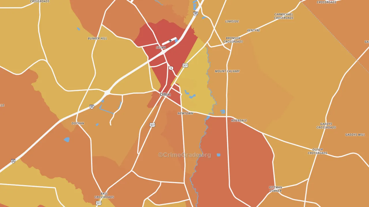 Dillon, SC Map of Murder Rates