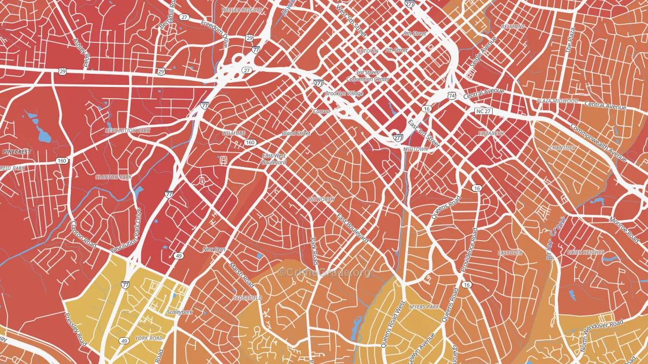 Dilworth, Charlotte, NC Map of Murder Rates